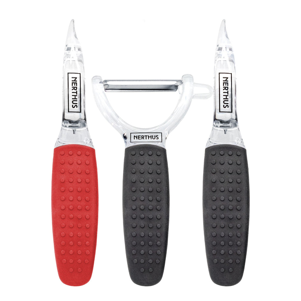 Stainless steel peeler set with ergonomic handle