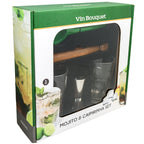 Conjunto para mojito e caipirinha com copos e acessórios.