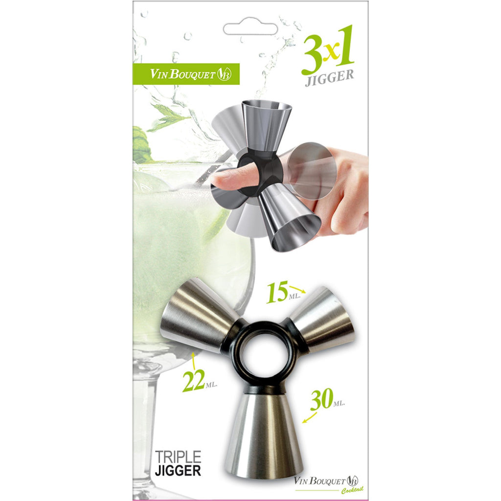 Dispositivo triplo para medir cocktails, aço inoxidável