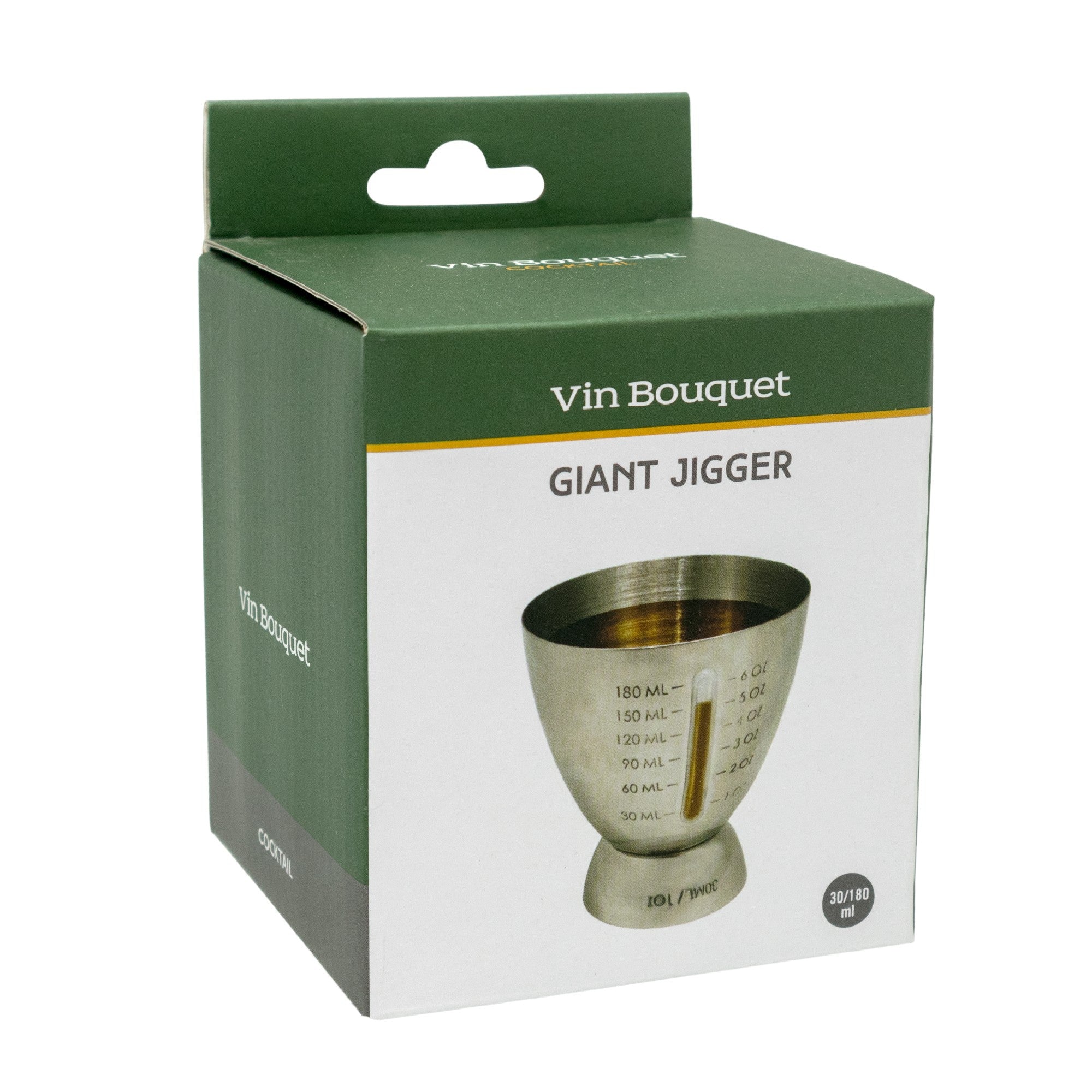 Medidor de cocktail gigante em aço inoxidável, de 30 a 180 ml