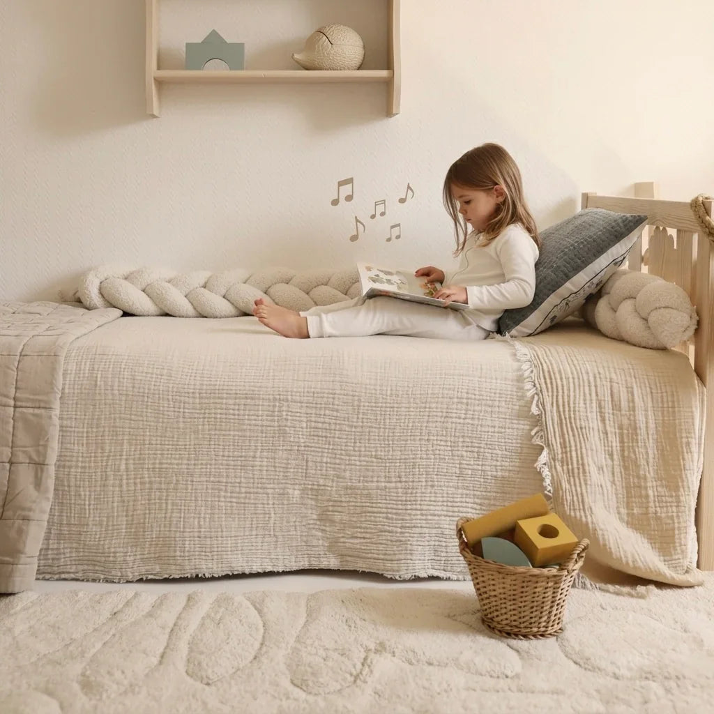 White bouclé crib and bed protection braid 200cm