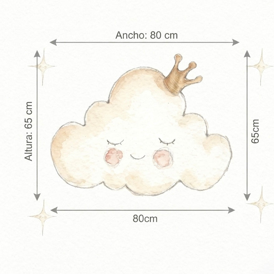 Autocolante em vinil infantil com nuvem pequena, 80x65cm | ilustrado à mão