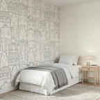 Wallpaper with houses | for children in white and gray