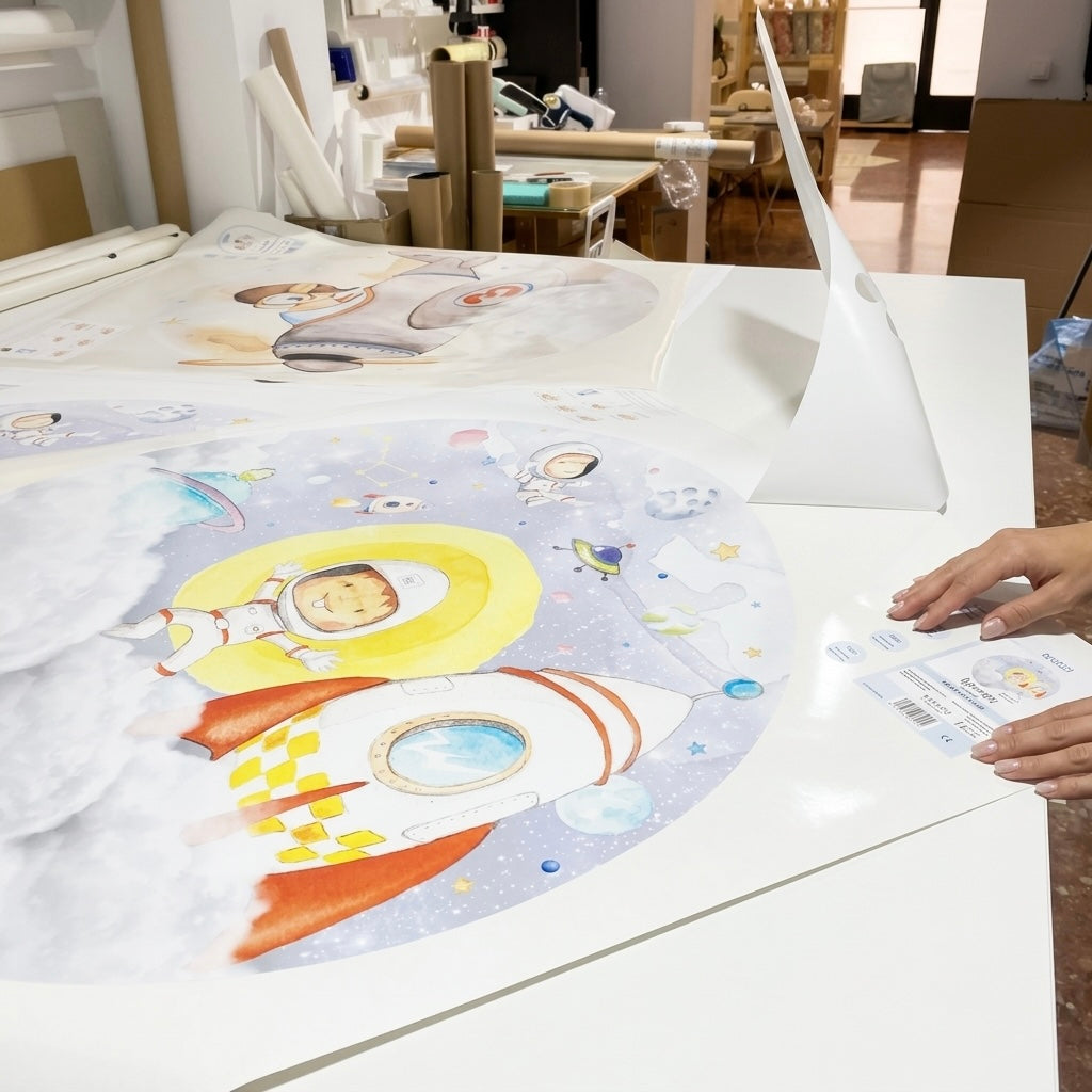 Vinilo infantil redondo Astronautas 95cm | para niños