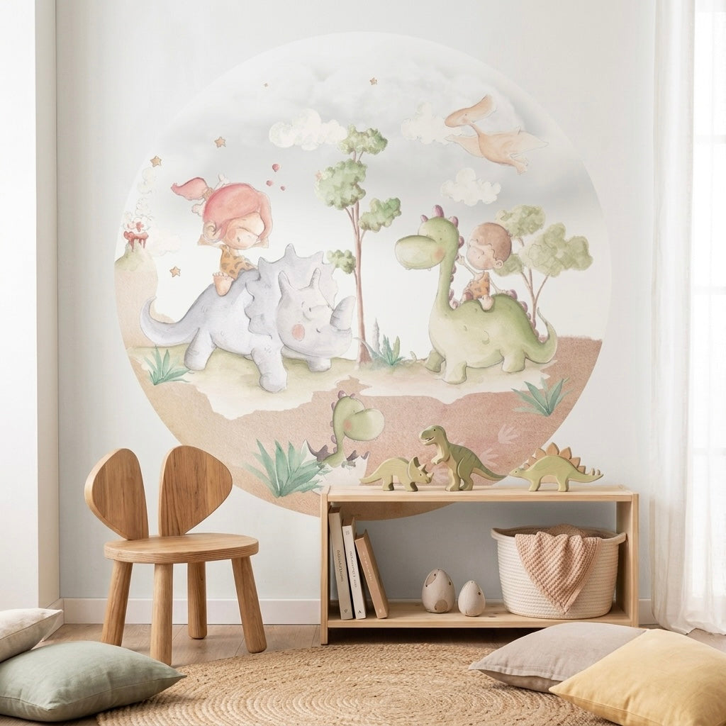 Vinilo redondo dinosaurios | diseño acuarela para niños