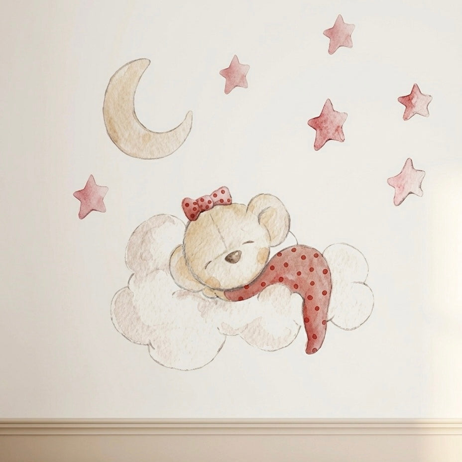 Vinilo decorativo infantil en la nube con dibujos a mano