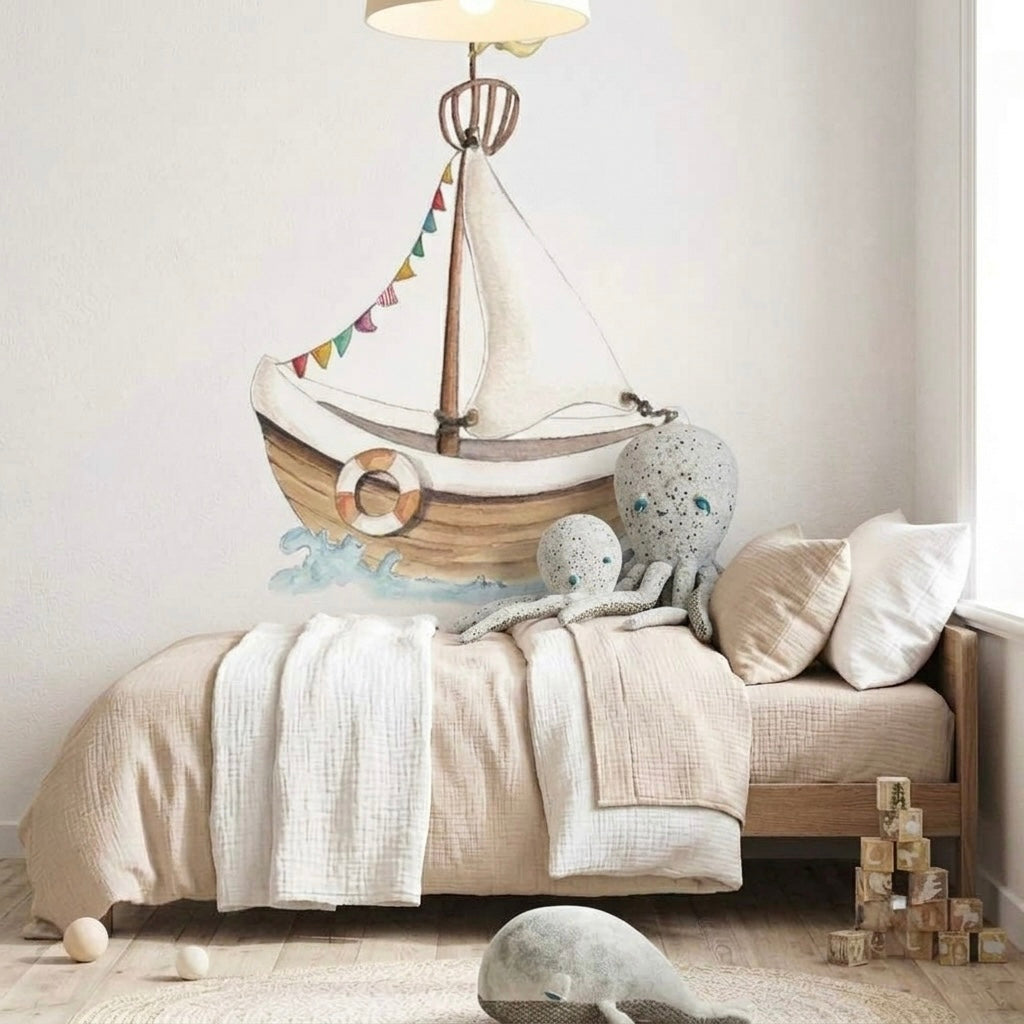 Vinilo decorativo infantil con diseño de barco para paredes