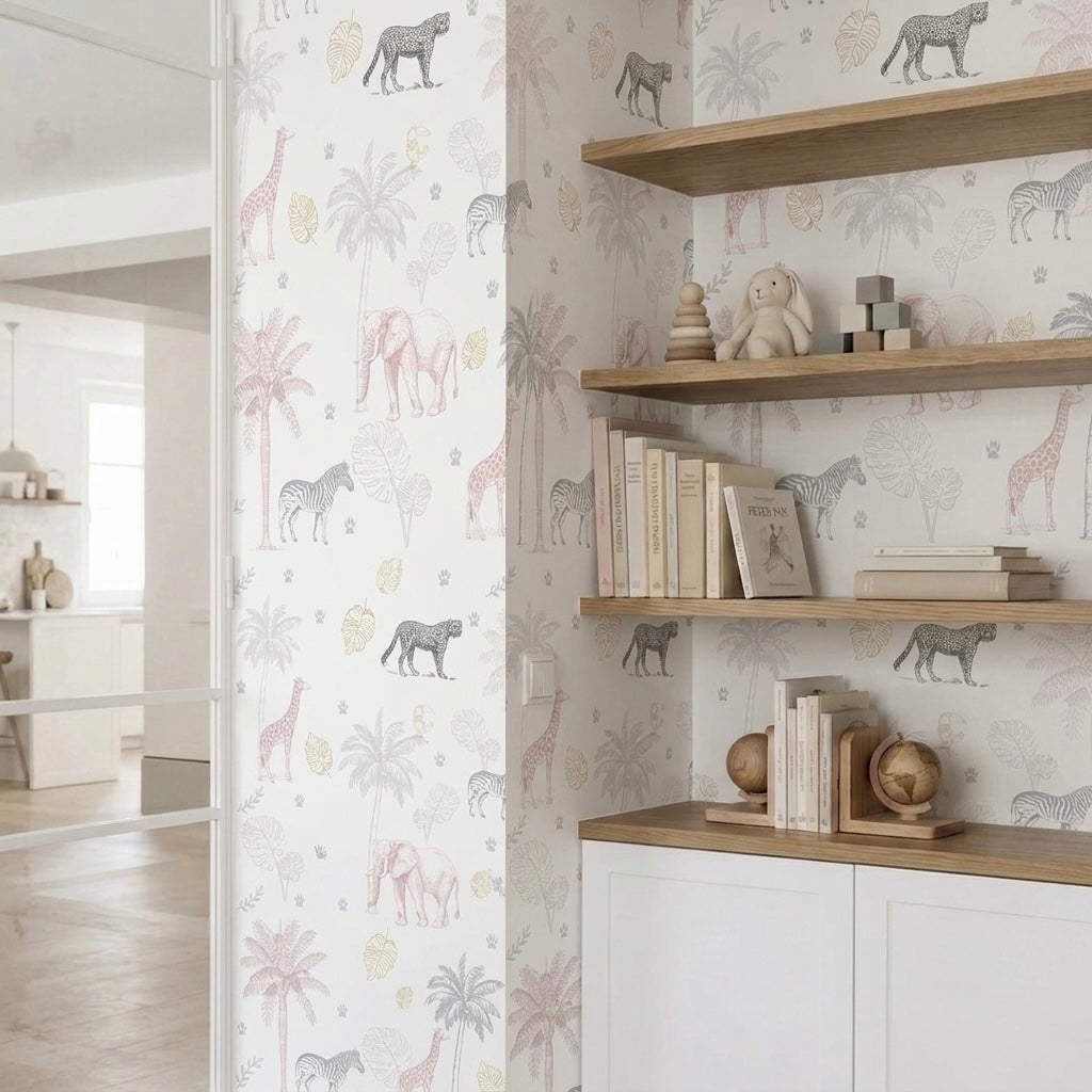 Pink jungle wallpaper for children's rooms
