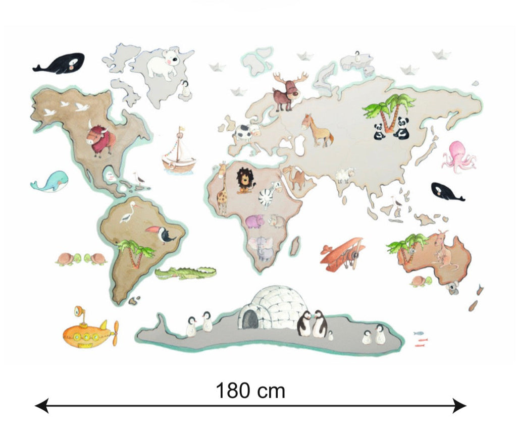Mapa-mundo decorativo infantil em vinil | 180x120cm