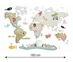 Mapa-mundo decorativo infantil em vinil | 180x120cm