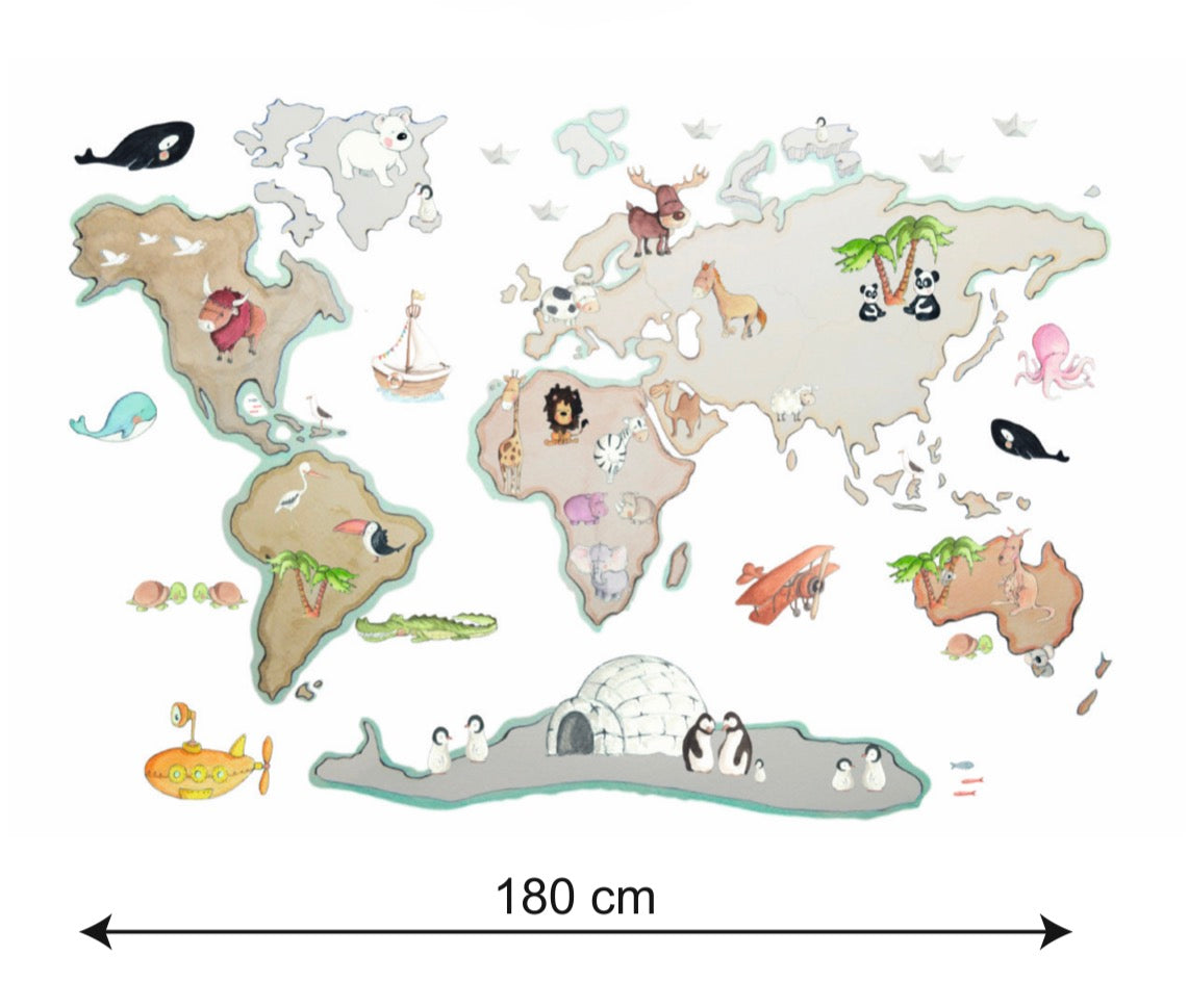 Mapa-mundo decorativo infantil em vinil | 180x120cm