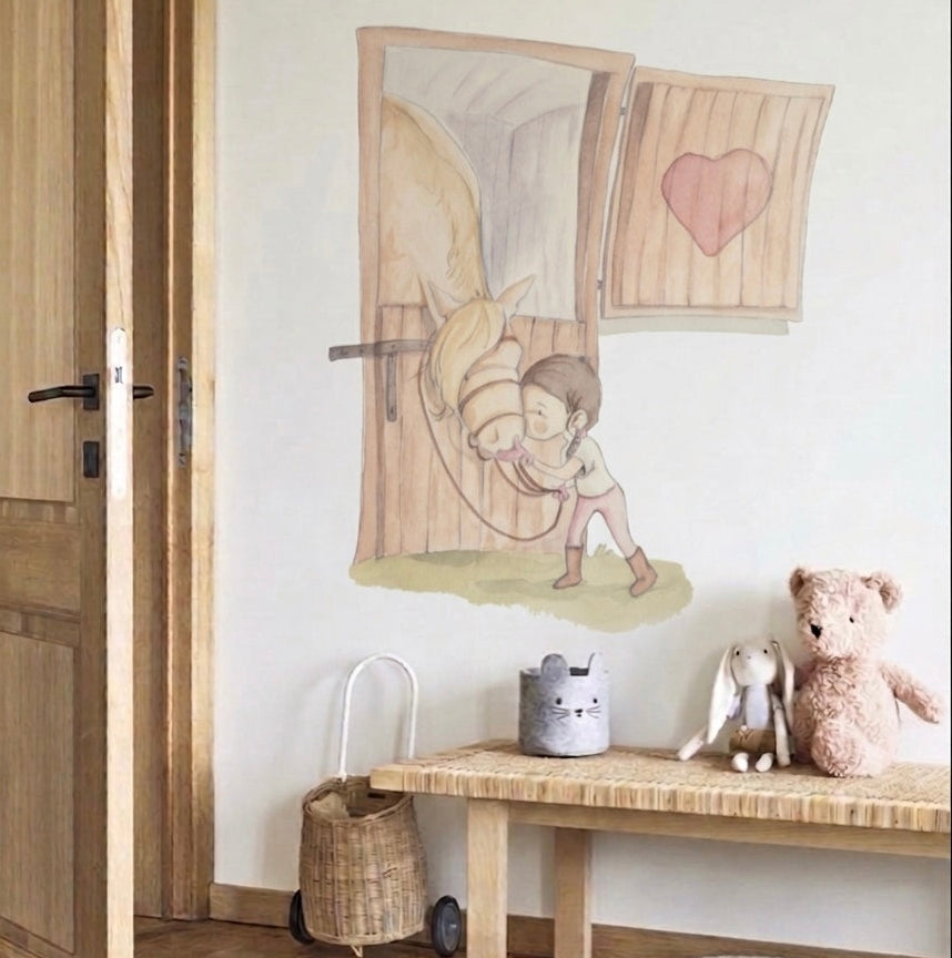 Vinilo decorativo infantil con caballos love horse girl para paredes