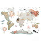 Children's decorative vinyl world map XL with balloons 220x180cm