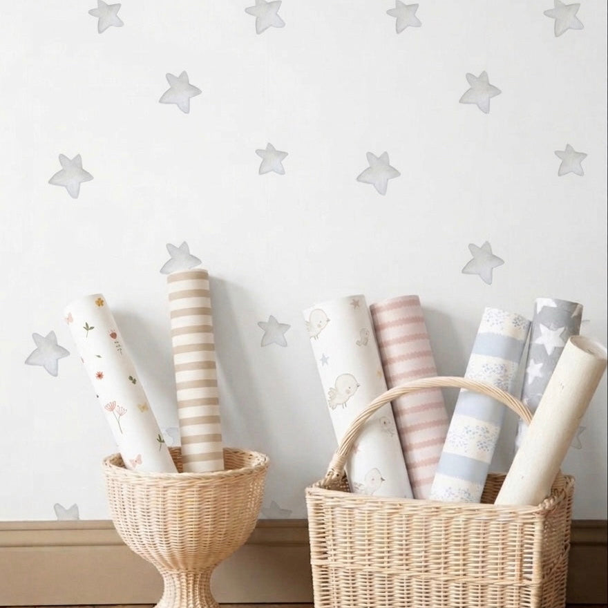 Children's wallpaper with watercolor stars | gray
