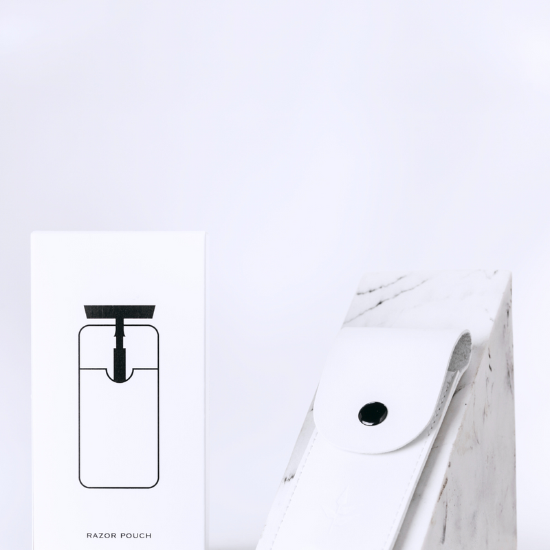 Funda de maquinilla de afeitar de cuero vegano | blanca