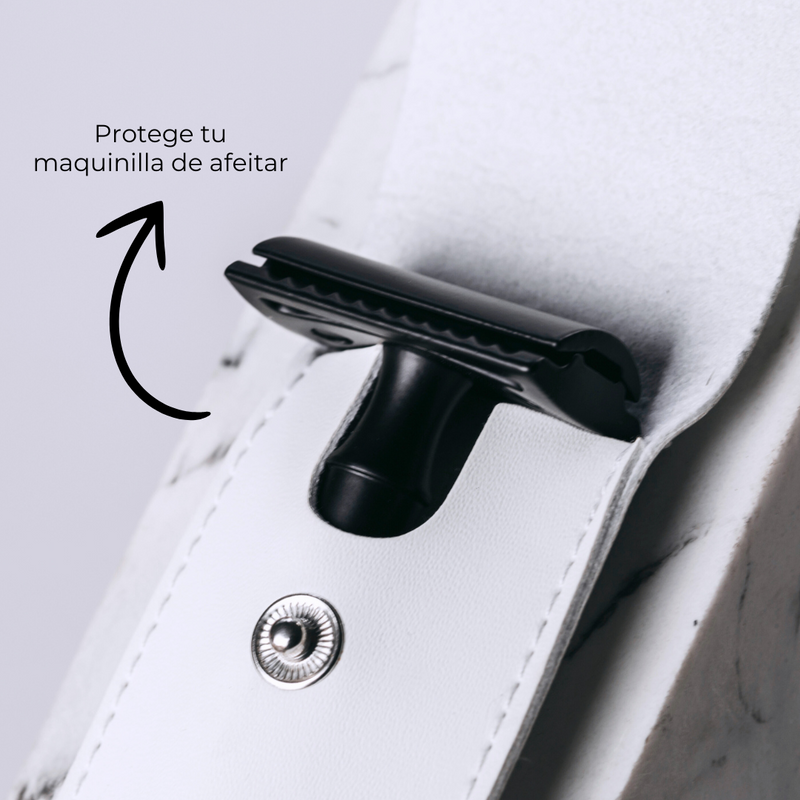 Funda de maquinilla de afeitar de cuero vegano | blanca