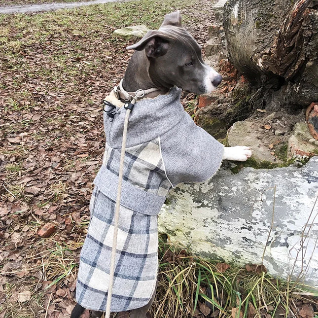 Warm fleece jacket with checkered print and adjustable belt