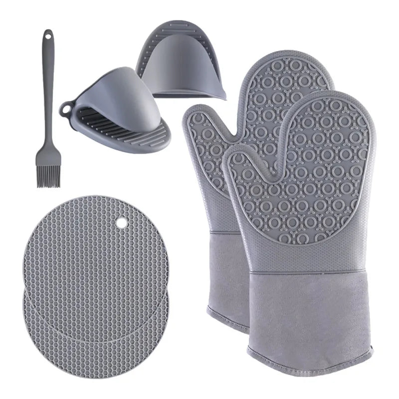 Set de guantes de silicona con aislamiento térmico 7 piezasManoplas