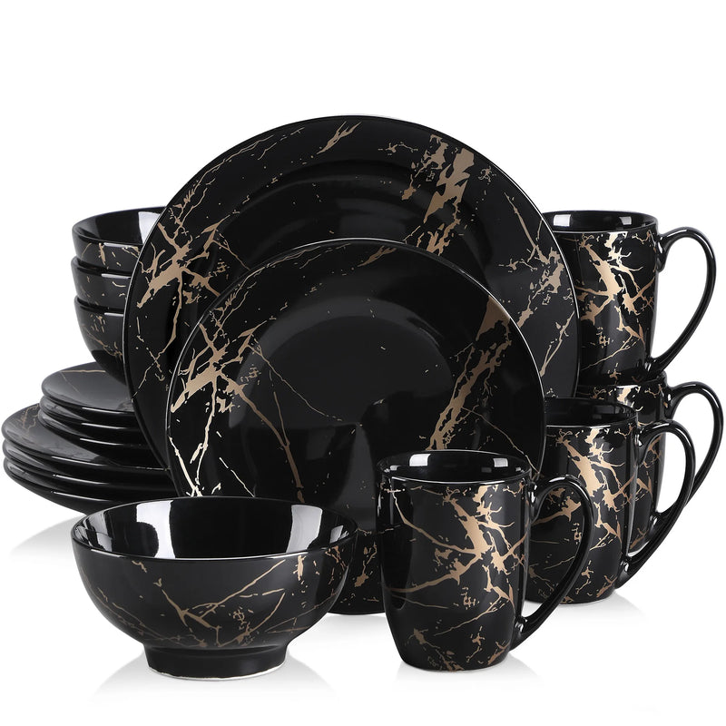 Juego de vajilla de porcelana negra con diseño dorado | 16/32/48 piezasVajillas completasHome & Garden > Kitchen & Dining > Tableware > Dinnerware > Dinnerware Sets