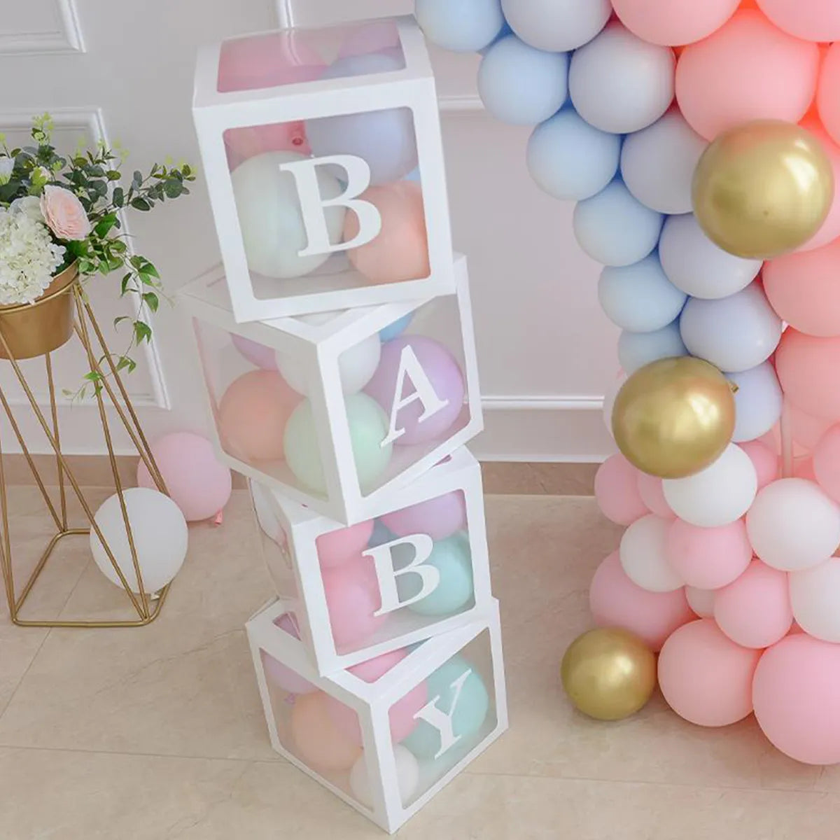 Caja transparente con letras para globos
