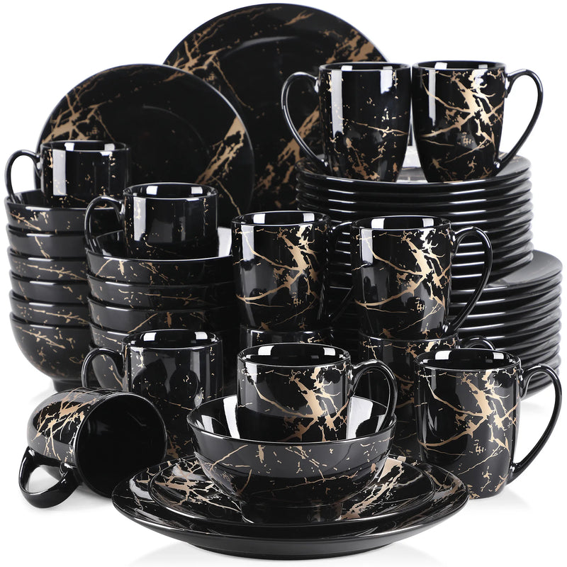 Juego de vajilla de porcelana negra con diseño dorado | 16/32/48 piezasVajillas completasHome & Garden > Kitchen & Dining > Tableware > Dinnerware > Dinnerware Sets