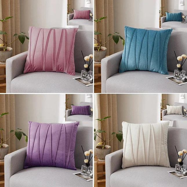 Housses de coussin carrées décoratives en velours rayé de couleurs unies