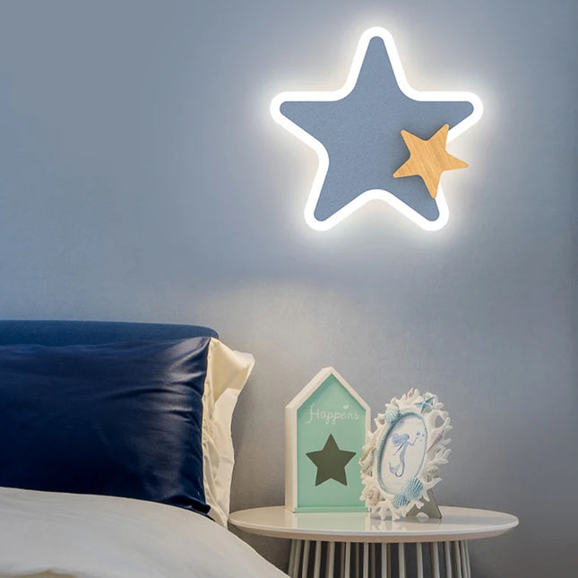 LED wall lamp in the shape of a rocket, moon and star