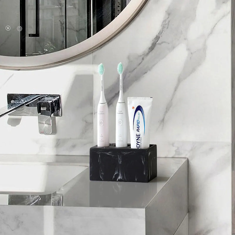 Portacepillos de dientes de resina efecto mármol | Organizador de baño para cepillos y pasta dental | Disponible en blanco o negroSoportes para cepillos de dientesHome & Garden > Bathroom Accessories > Toothbrush Holders