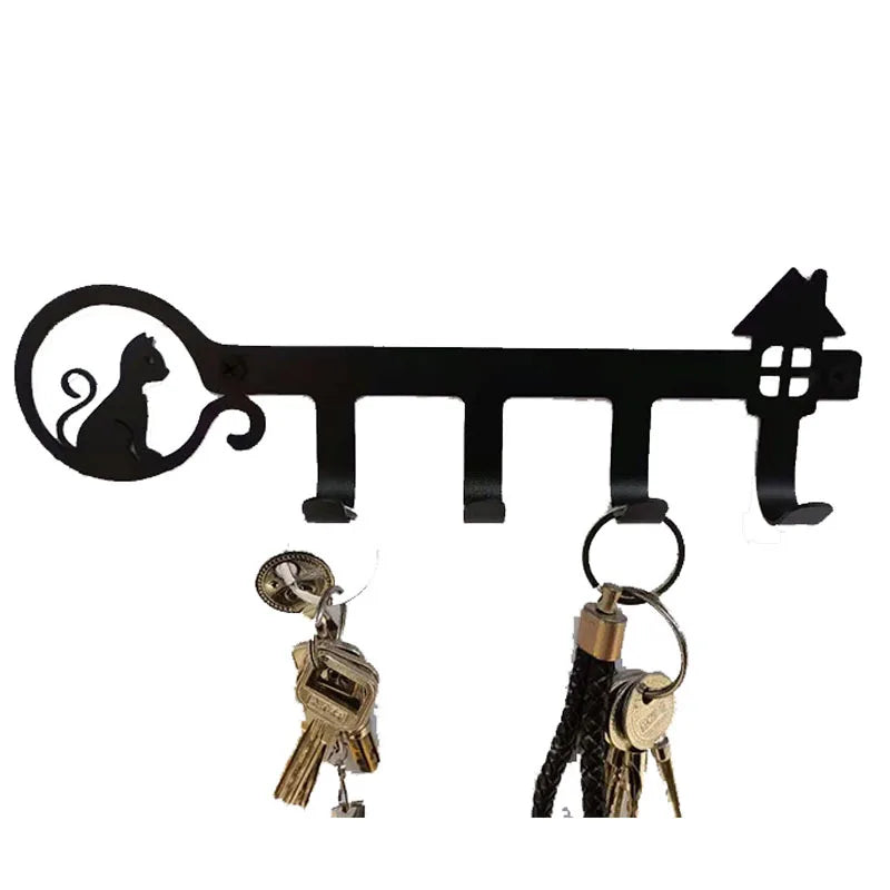 Soporte para llaves metálico negro para pared con diseño de inspiración de gatos