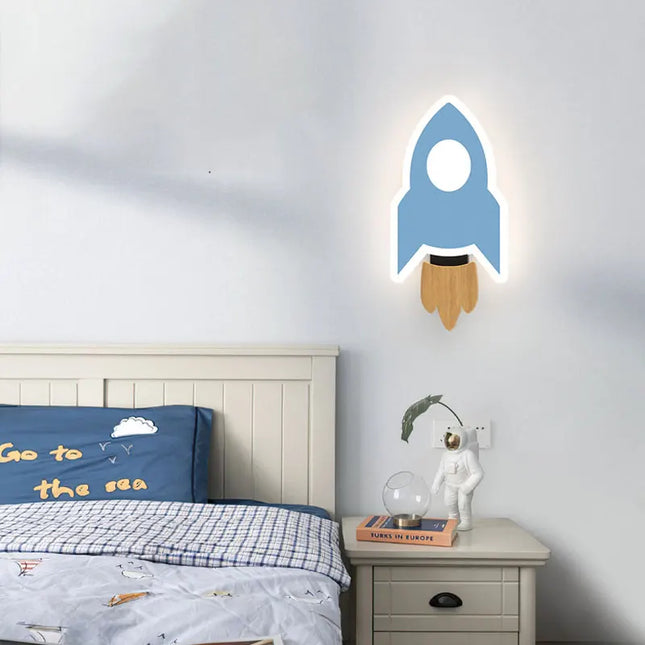 LED wall lamp in the shape of a rocket, moon and star