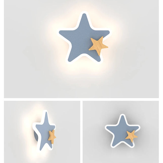 Lámpara de pared LED con forma de cohete, luna y estrella