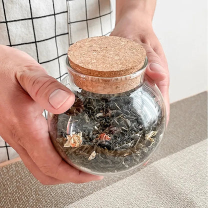 Spherical storage container with cork lid