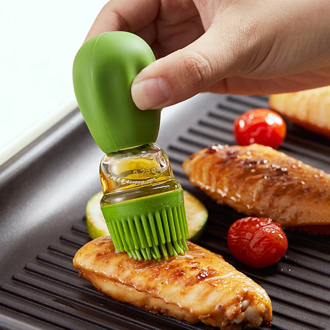 Oil bottle with silicone brush for kitchen