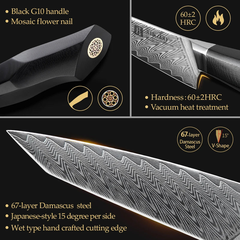 Cuchillo utilitario 5" acero damasco VG10 67 capas mango G10 negro con remache de latónCuchillosHome & Garden > Kitchen & Dining > Kitchen Tools & Utensils > Kitchen Knives