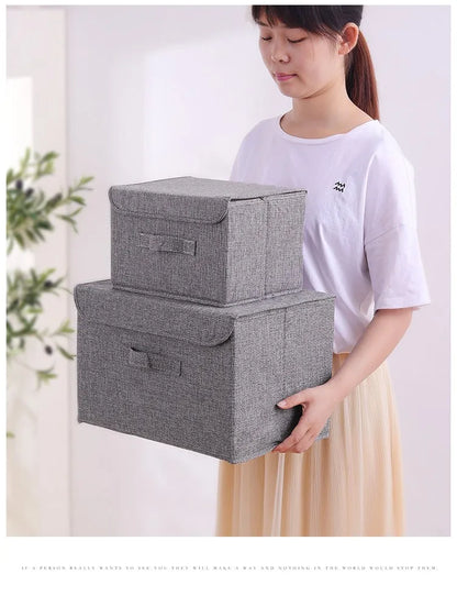 Caja de almacenamiento plegable de tela de lino y algodón lavable