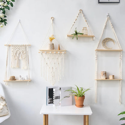 Estanterías decorativas para pared colgantes de madera estilo boho