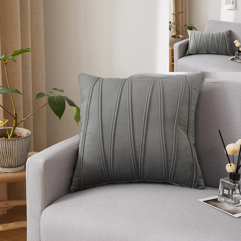 Fundas para cojines de terciopelo a rayas en colores sólidosFundas de cojines