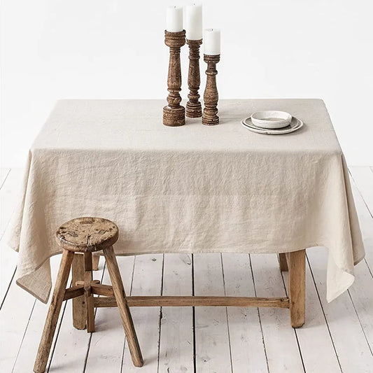 Rustic style linen fabric tablecloth 90cm - 200cm