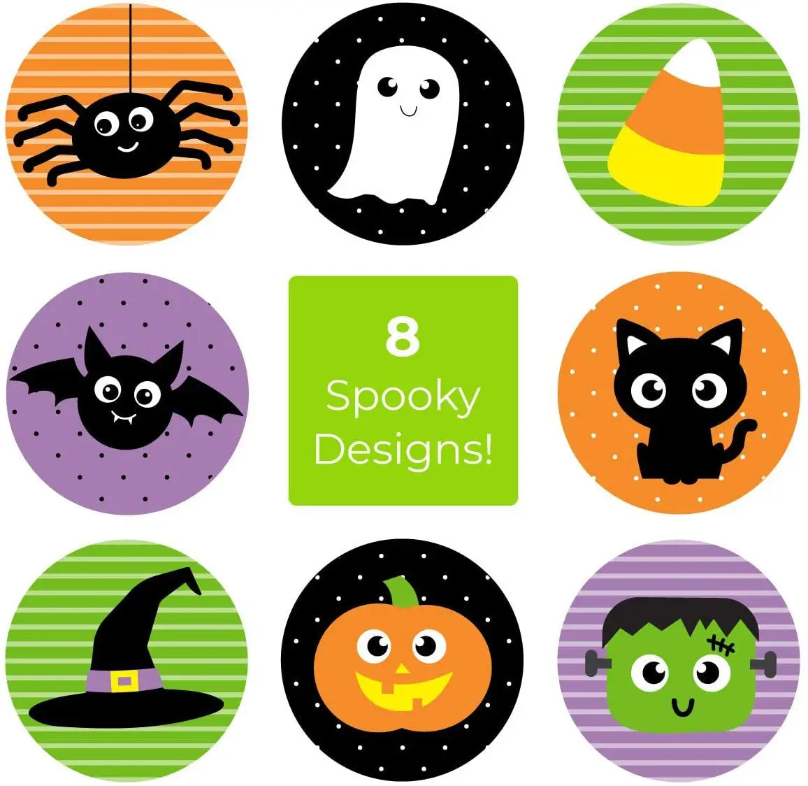 Pegatinas redondas para embalaje de regalo decoración Halloween, 8 diseños escalofriantes, 100-500 piezas