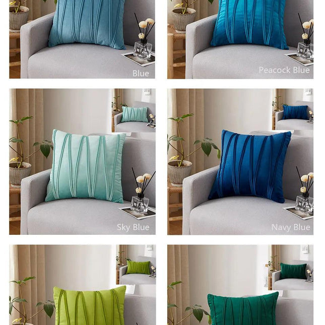 Housses de coussin carrées décoratives en velours rayé de couleurs unies