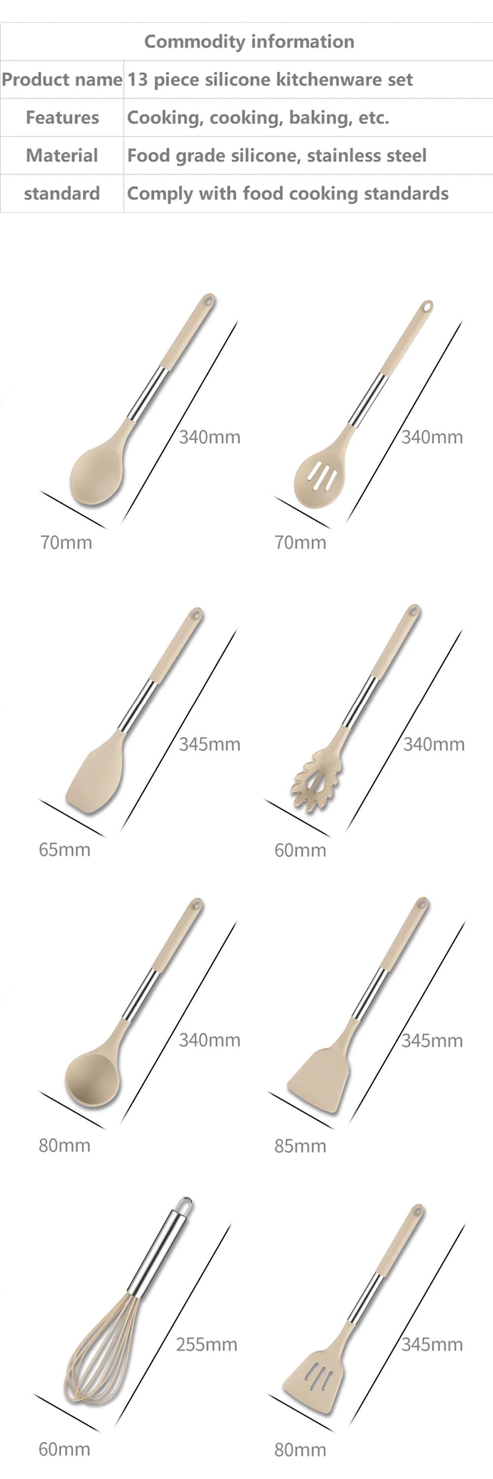 Set de utensilios de cocina de silicona antiadherentes