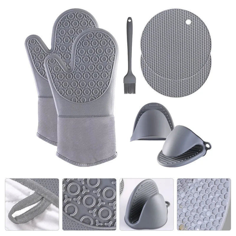 Set de guantes de silicona con aislamiento térmico 7 piezasManoplas