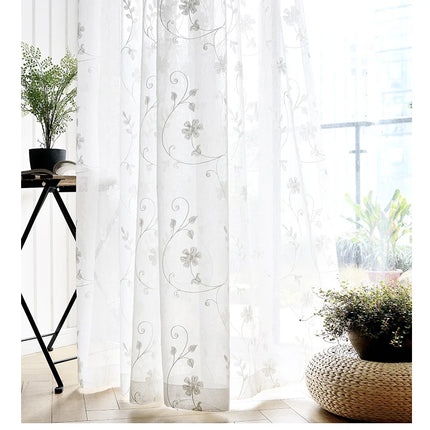 Cortinas de gasa con bordado de flores