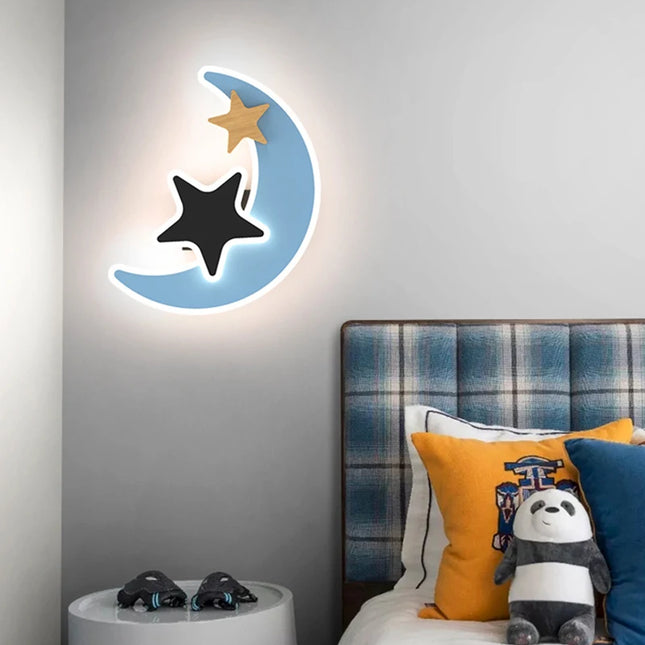 Lámpara de pared LED con forma de cohete, luna y estrella