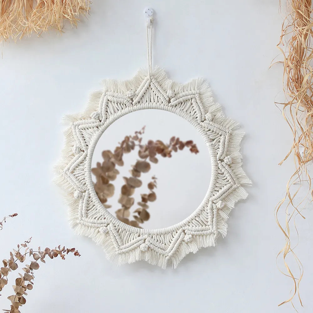 Espejo de pared de macramé para decoración Bohemia