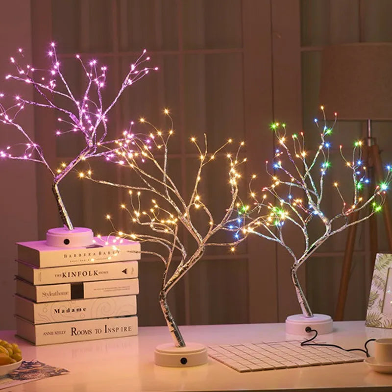 Mini árbol de navidad de alambre de cobre con luz LED