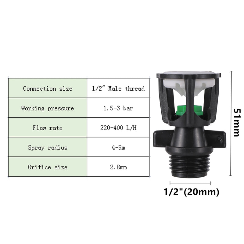 Aspersor giratorio 360° con conexión de rosca macho de 1/2"Riego