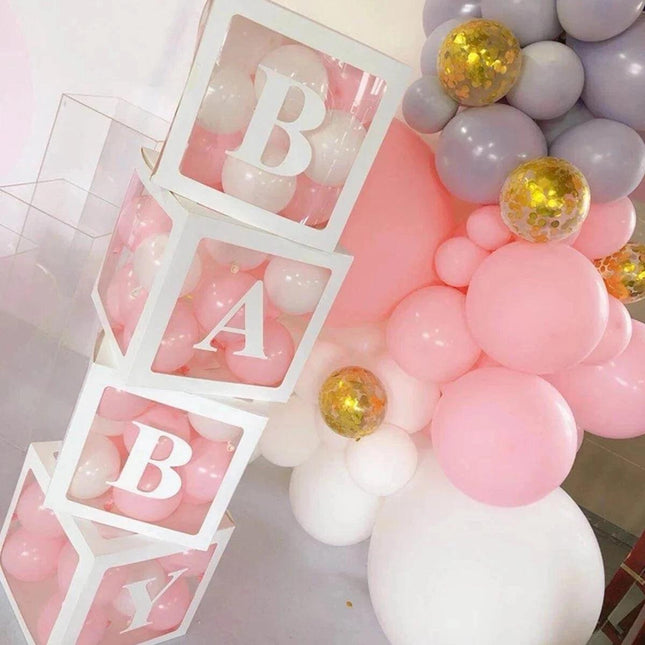 Transparent box with letters for balloons