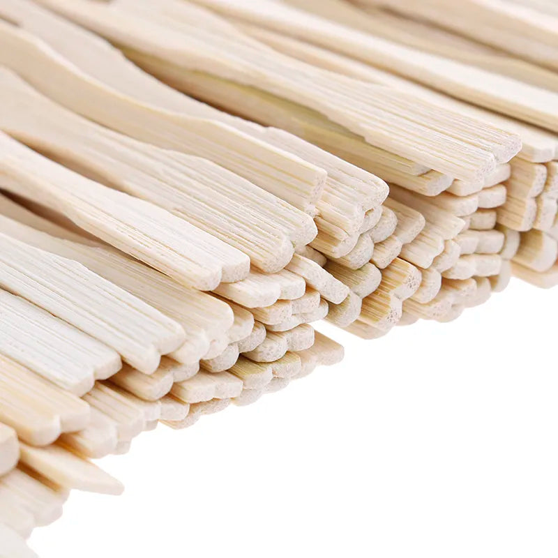 Juego de vajilla desechable de bambú para frutas y postre 100 unidades