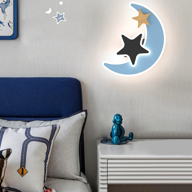 LED wall lamp in the shape of a rocket, moon and star